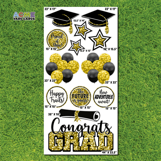 ACME Yard Cards Full Sheet - Graduation – Grad Pack - Black and Yellow Sequin