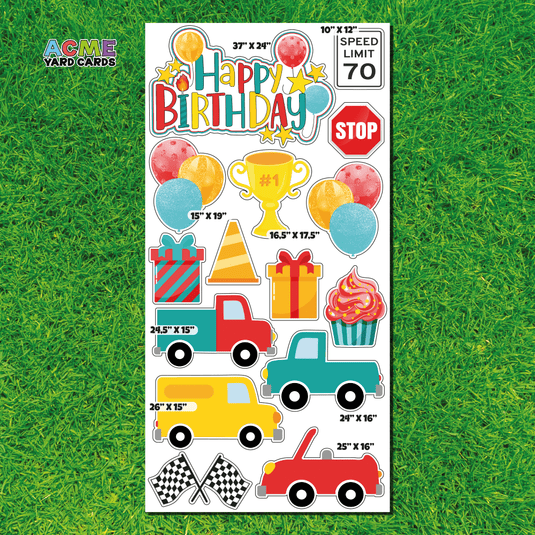 ACME Yard Cards Full Sheet - Theme – Birthday Cute Racing Cars