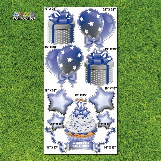 ACME Yard Cards Full Sheet - Theme - Cupcake Birthday Set in Silver & Blue