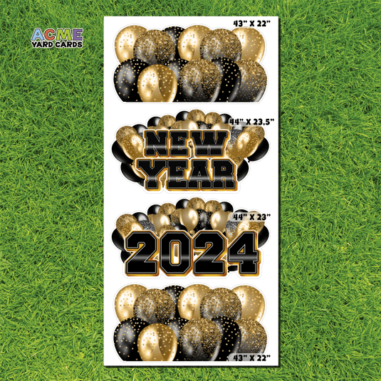 ACME Yard Cards Full Sheet - Theme – New Year 2024 - Black and Gold Balloons