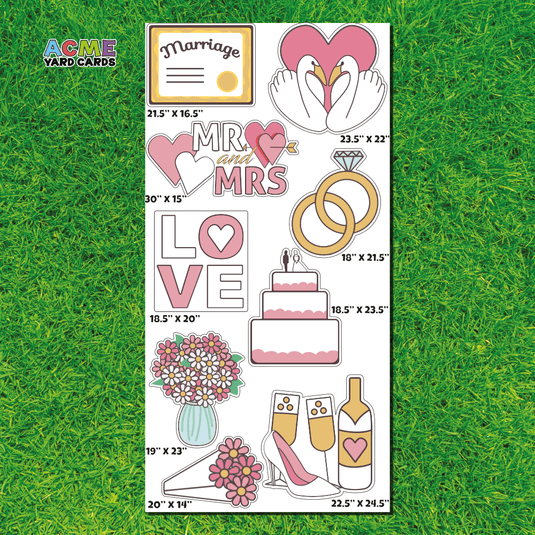 ACME Yard Cards Full Sheet - Theme - Pink Marriage / Wedding
