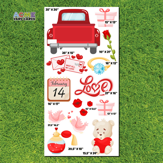 ACME Yard Cards Full Sheet - Theme – Red Pickup Truck Valentines Set