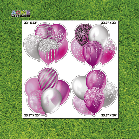 ACME Yard Cards Half Sheet - Balloons - Bundles Hot Pink & Silver