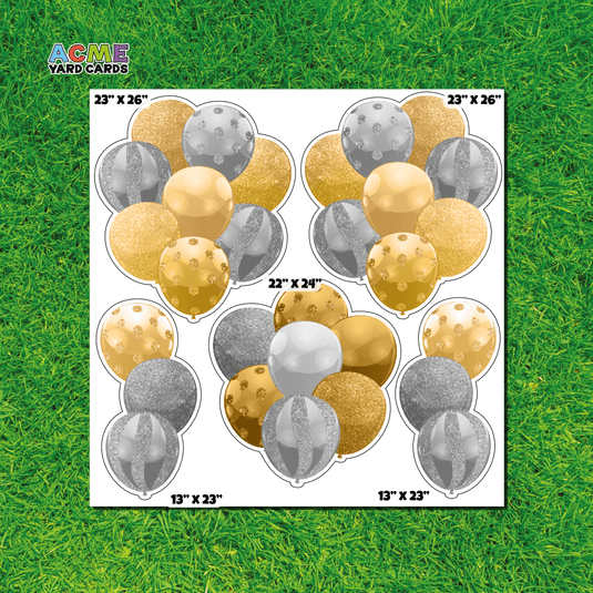 ACME Yard Cards Half Sheet - Balloons - Gold & Silver Balloon Bouquets