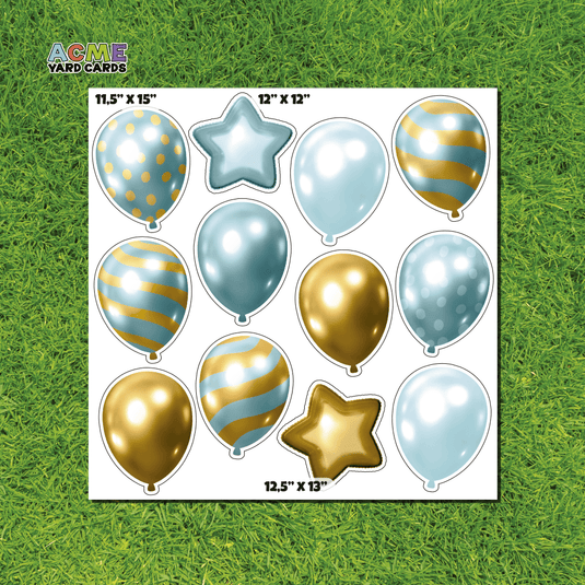 ACME Yard Cards Half Sheet - Balloons - Turquoise & Gold Balloons and Stars