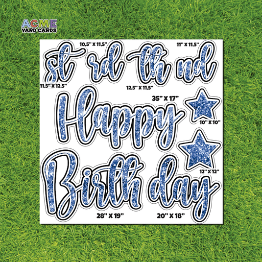 ACME Yard Cards Half Sheet - Birthday – Happy Birthday Script in Blue – Glitter