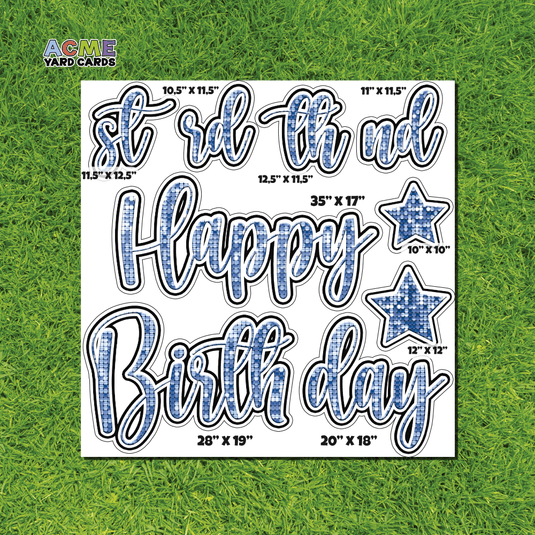 ACME Yard Cards Half Sheet - Birthday – Happy Birthday Script in Blue – Sequin