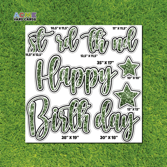 ACME Yard Cards Half Sheet - Birthday – Happy Birthday Script in Green – Glitter