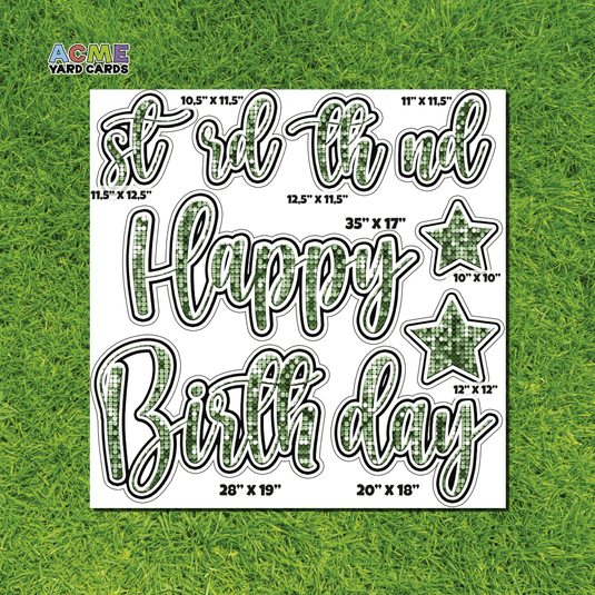ACME Yard Cards Half Sheet - Birthday – Happy Birthday Script in Green – Sequin