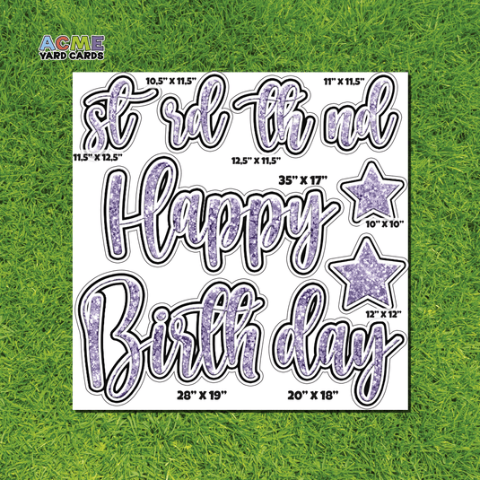 ACME Yard Cards Half Sheet - Birthday – Happy Birthday Script in Lavender – Glitter