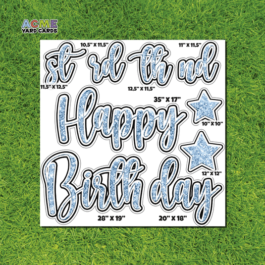 ACME Yard Cards Half Sheet - Birthday – Happy Birthday Script in Light Blue – Glitter