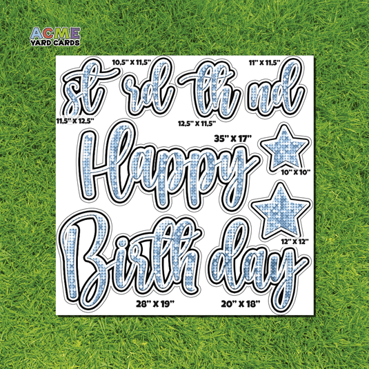 ACME Yard Cards Half Sheet - Birthday – Happy Birthday Script in Light Blue – Sequin