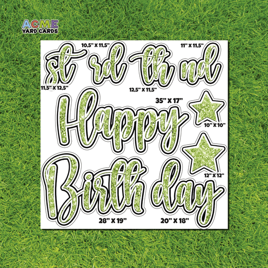 ACME Yard Cards Half Sheet - Birthday – Happy Birthday Script in Light Green – Glitter
