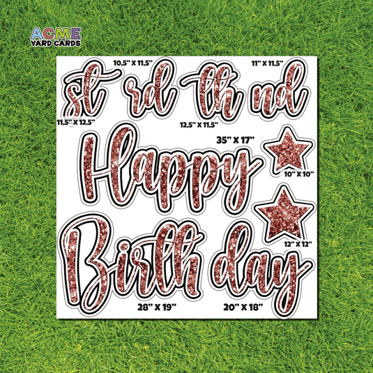 ACME Yard Cards Half Sheet - Birthday – Happy Birthday Script in Maroon – Glitter
