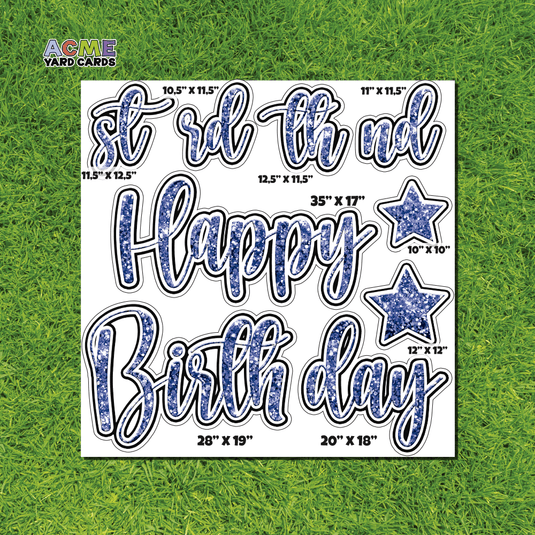 ACME Yard Cards Half Sheet - Birthday – Happy Birthday Script in Navy Blue – Glitter