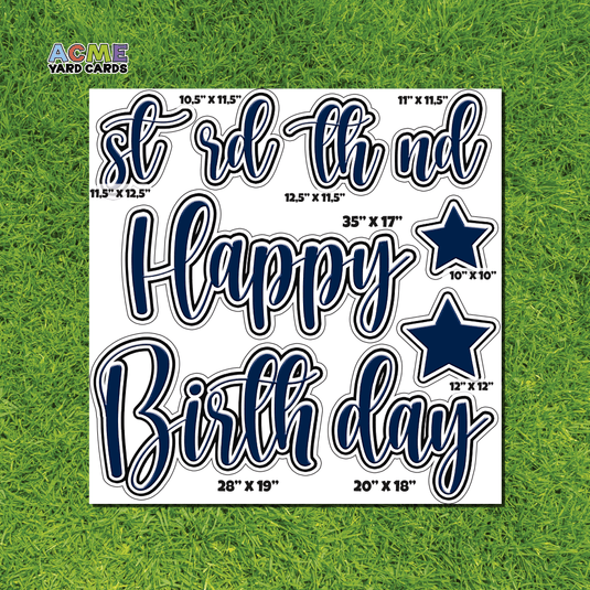 ACME Yard Cards Half Sheet - Birthday – Happy Birthday Script in Navy Blue – Solid