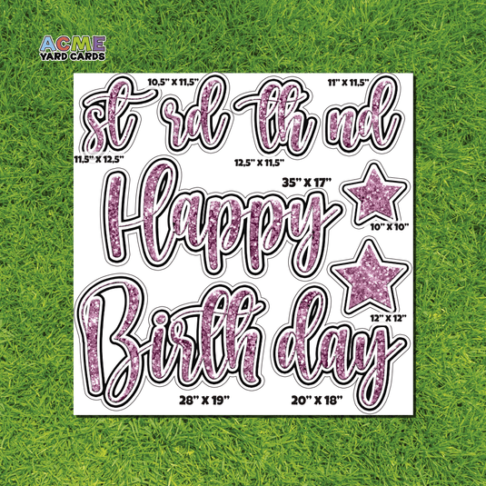 ACME Yard Cards Half Sheet - Birthday – Happy Birthday Script in Pink – Glitter