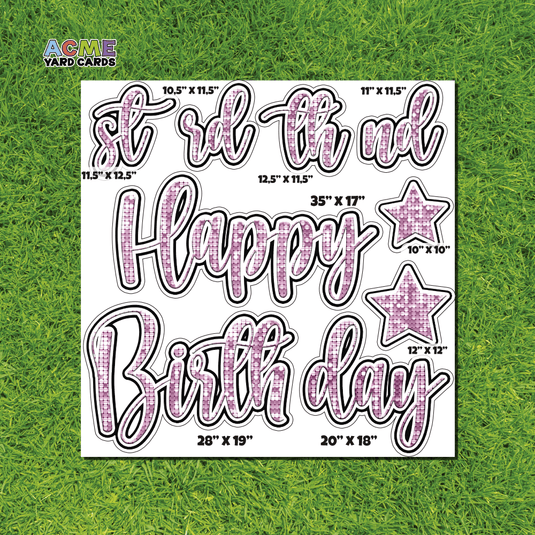 ACME Yard Cards Half Sheet - Birthday – Happy Birthday Script in Pink – Sequin