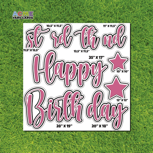ACME Yard Cards Half Sheet - Birthday – Happy Birthday Script in Pink – Solid