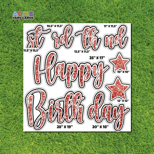 ACME Yard Cards Half Sheet - Birthday – Happy Birthday Script in Red – Glitter