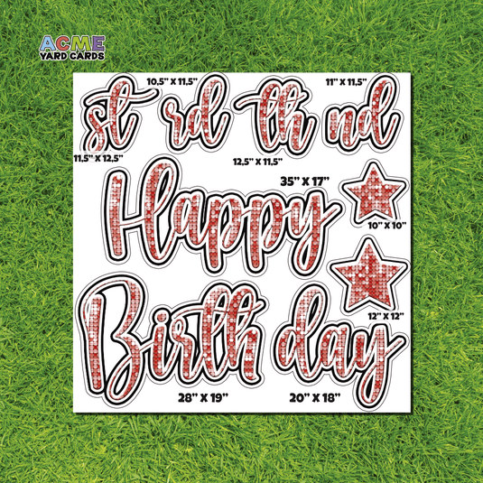 ACME Yard Cards Half Sheet - Birthday – Happy Birthday Script in Red – Sequin