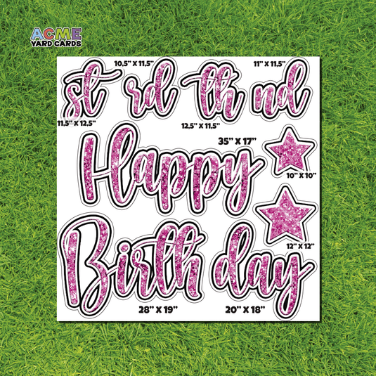 ACME Yard Cards Half Sheet - Birthday – Happy Birthday Script in Rhodamine – Glitter