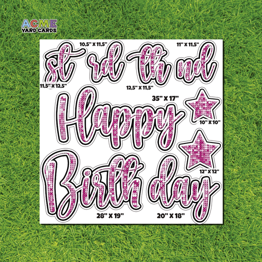ACME Yard Cards Half Sheet - Birthday – Happy Birthday Script in Rhodamine – Sequin