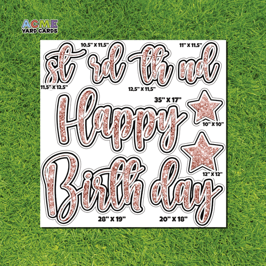 ACME Yard Cards Half Sheet - Birthday – Happy Birthday Script in Rose Gold – Glitter
