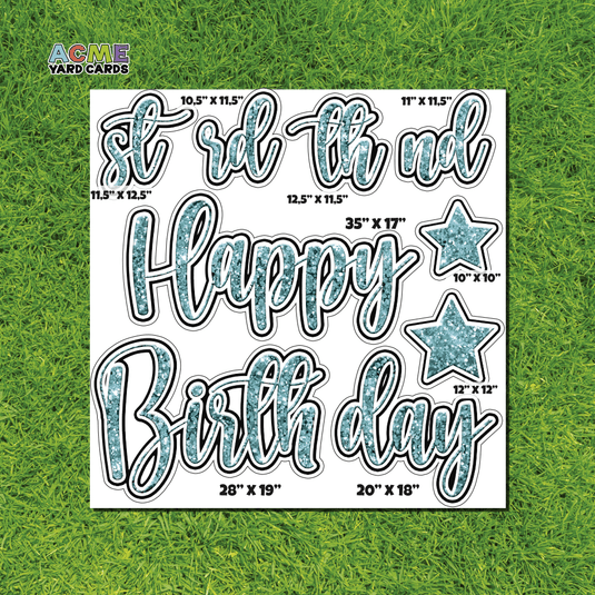 ACME Yard Cards Half Sheet - Birthday – Happy Birthday Script in Teal – Glitter