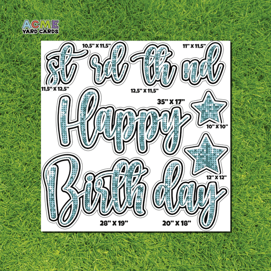ACME Yard Cards Half Sheet - Birthday – Happy Birthday Script in Teal – Sequin