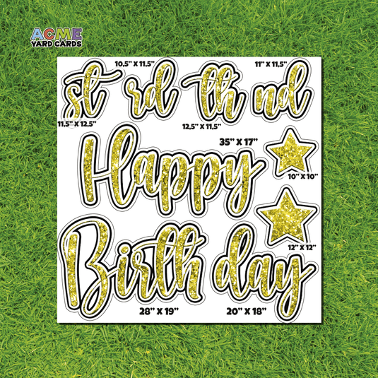 ACME Yard Cards Half Sheet - Birthday – Happy Birthday Script in Yellow – Glitter