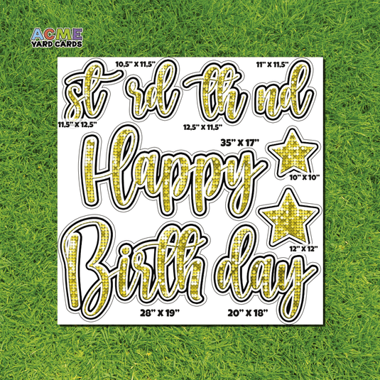 ACME Yard Cards Half Sheet - Birthday – Happy Birthday Script in Yellow – Sequin