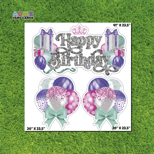 ACME Yard Cards Half Sheet - Birthday - Happy Birthday Sign in Aqua, Pink and Purple