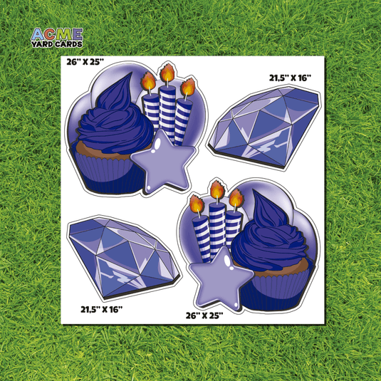 ACME Yard Cards Half Sheet - Flair - Cupcake Cluster and Gems - Dark Blue