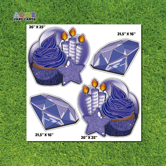 ACME Yard Cards Half Sheet - Flair - Cupcake Cluster and Gems - Dark Blue Glitter