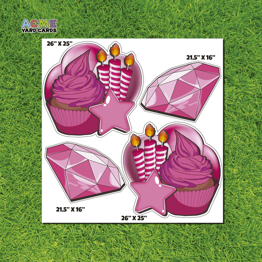 ACME Yard Cards Half Sheet - Flair - Cupcake Cluster and Gems - Pink