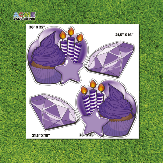 ACME Yard Cards Half Sheet - Flair - Cupcake Cluster and Gems - Purple