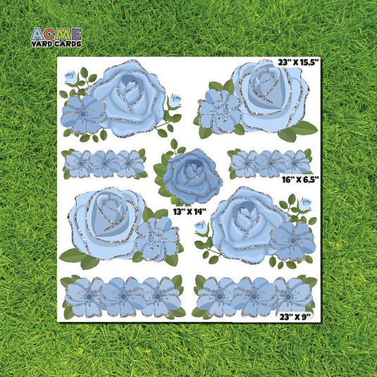 ACME Yard Cards Half Sheet - Flair – Flowers in Light Blue & Silver