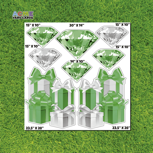 ACME Yard Cards Half Sheet - Flair - Gifts and Diamonds in Green and White
