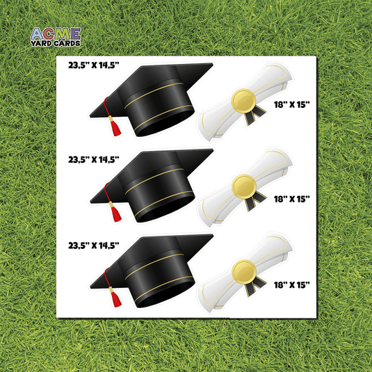 ACME Yard Cards Half Sheet - Graduation – Caps & Diplomas in Black