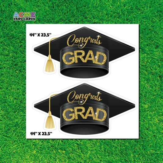 ACME Yard Cards Half Sheet - Graduation - Graduation Cap Gold Glitter
