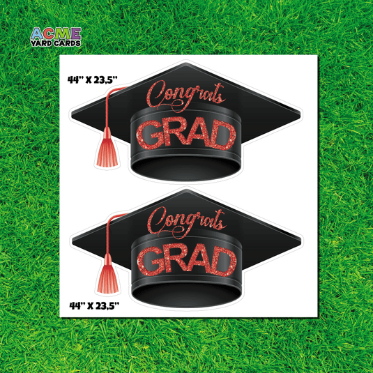 ACME Yard Cards Half Sheet - Graduation - Graduation Cap Red Glitter