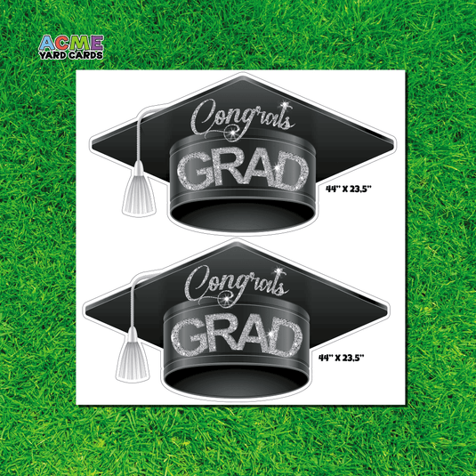 ACME Yard Cards Half Sheet - Graduation - Graduation Cap Silver Glitter