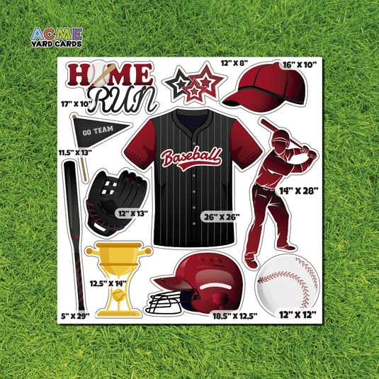 ACME Yard Cards Half Sheet - Sports - Baseball Team in Black & Red