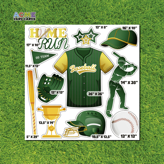 ACME Yard Cards Half Sheet - Sports - Baseball Team in Green & Yellow