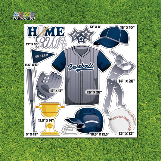 ACME Yard Cards Half Sheet - Sports - Baseball Team in Silver & Blue
