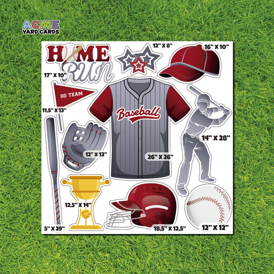 ACME Yard Cards Half Sheet - Sports - Baseball Team in Silver & Red