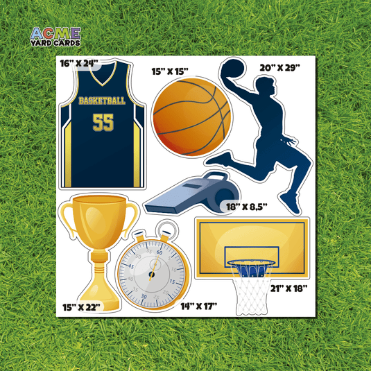 ACME Yard Cards Half Sheet - Sports - Basketball Team in Gold & Blue