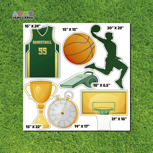ACME Yard Cards Half Sheet - Sports - Basketball Team in Green & Yellow