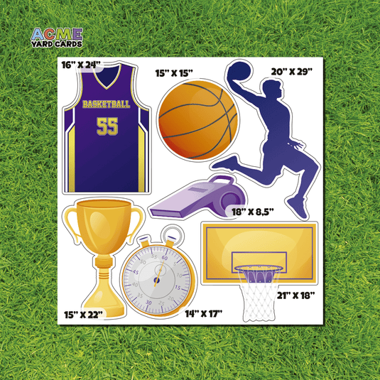 ACME Yard Cards Half Sheet - Sports - Basketball Team in Purple & Gold